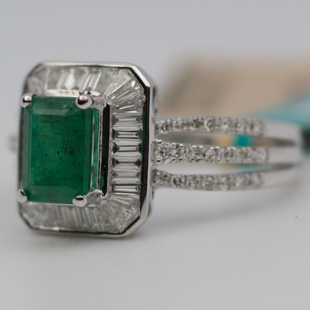 EFFY 14k White Gold Emerald With Diamonds Ring